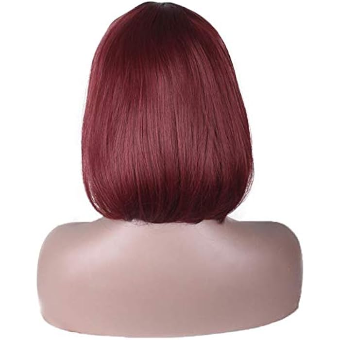 DILLARDS European And American Fashion Wig Black Ladies Bobo Black Gradient Wine Red Short Straight Hair - Image 5